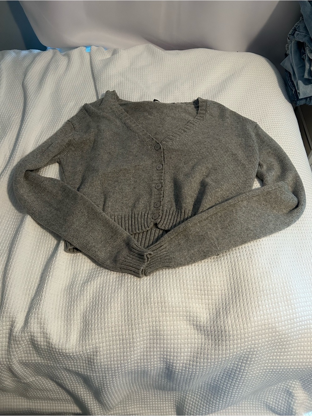 Brandy Melville Gray Cropped V-Neck Button Cardigan